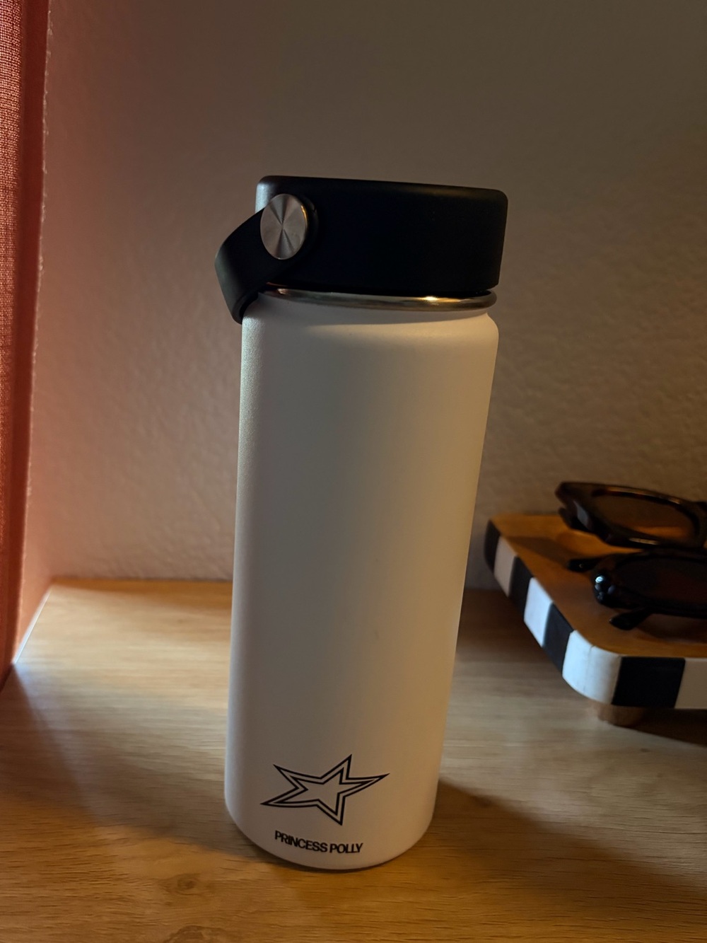 Princess Polly White Water Bottle with Black Lid